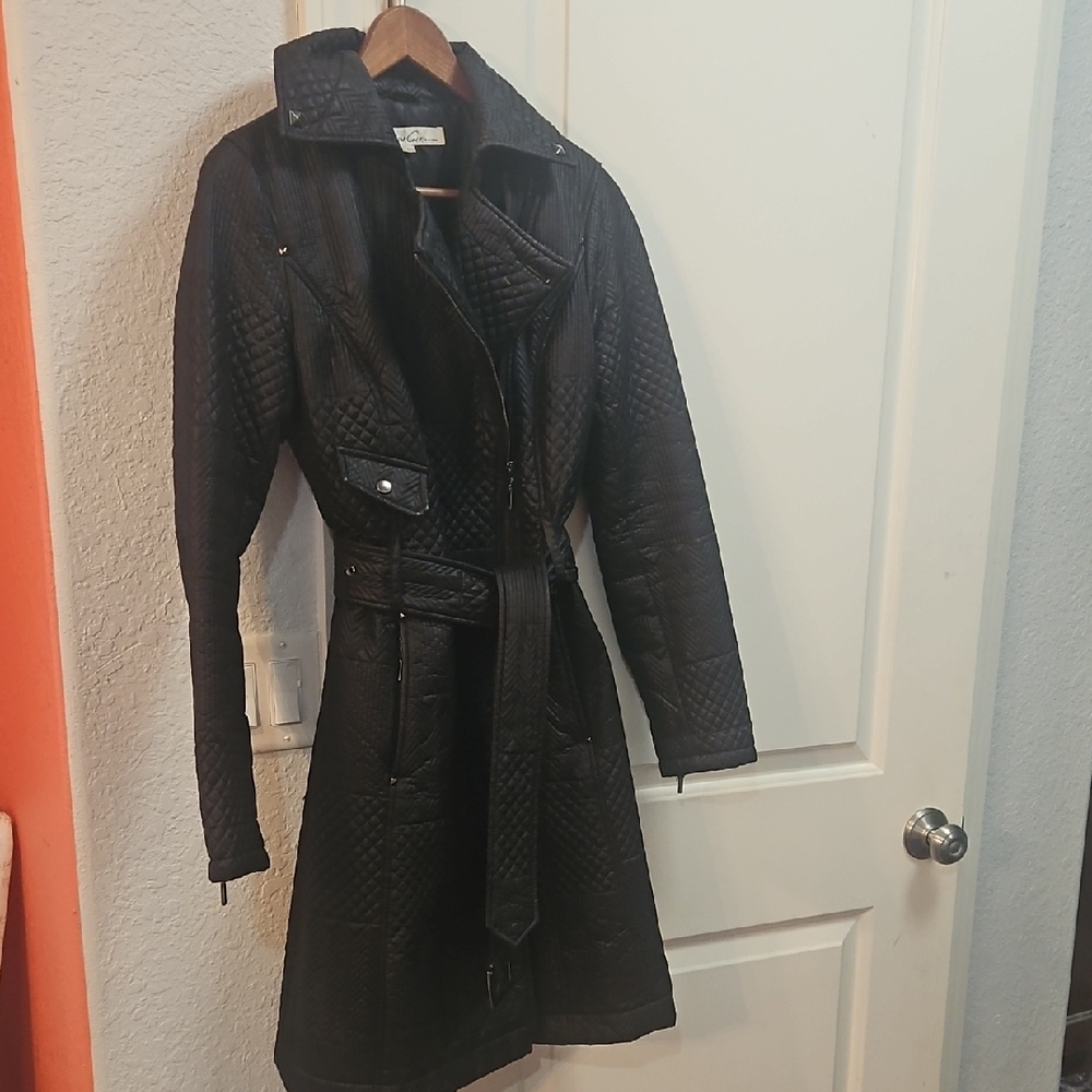Kenneth Cole New York Black Quilted Trench Coat